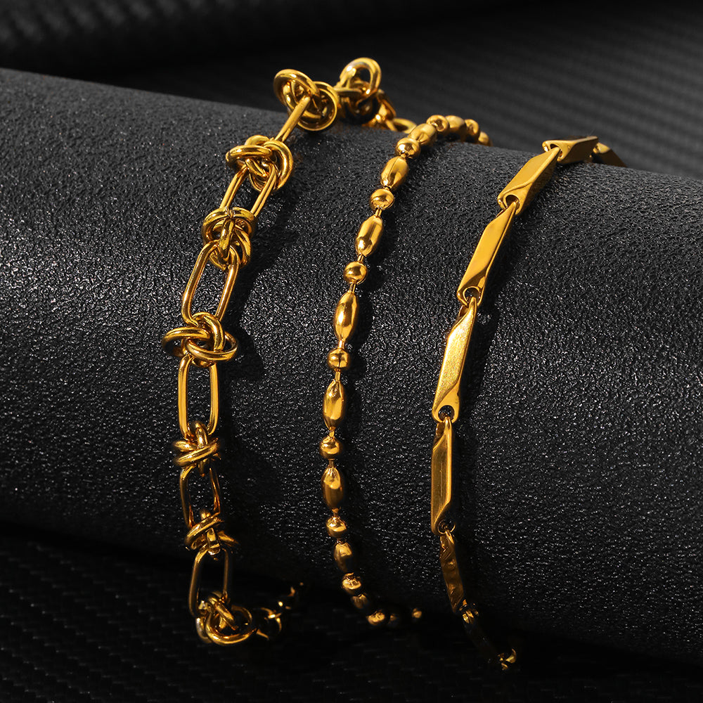 3pc Mixed Chain Gold Bracelet Set