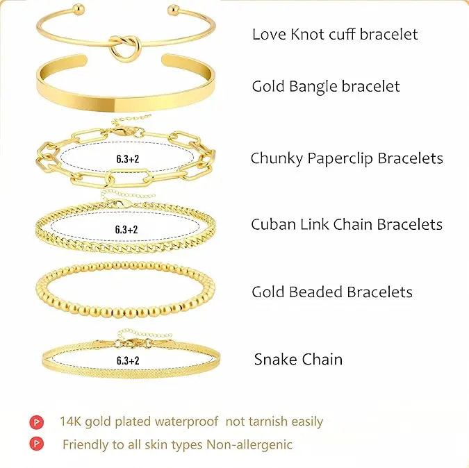 6pc 14k Dainty Bracelet Stack
