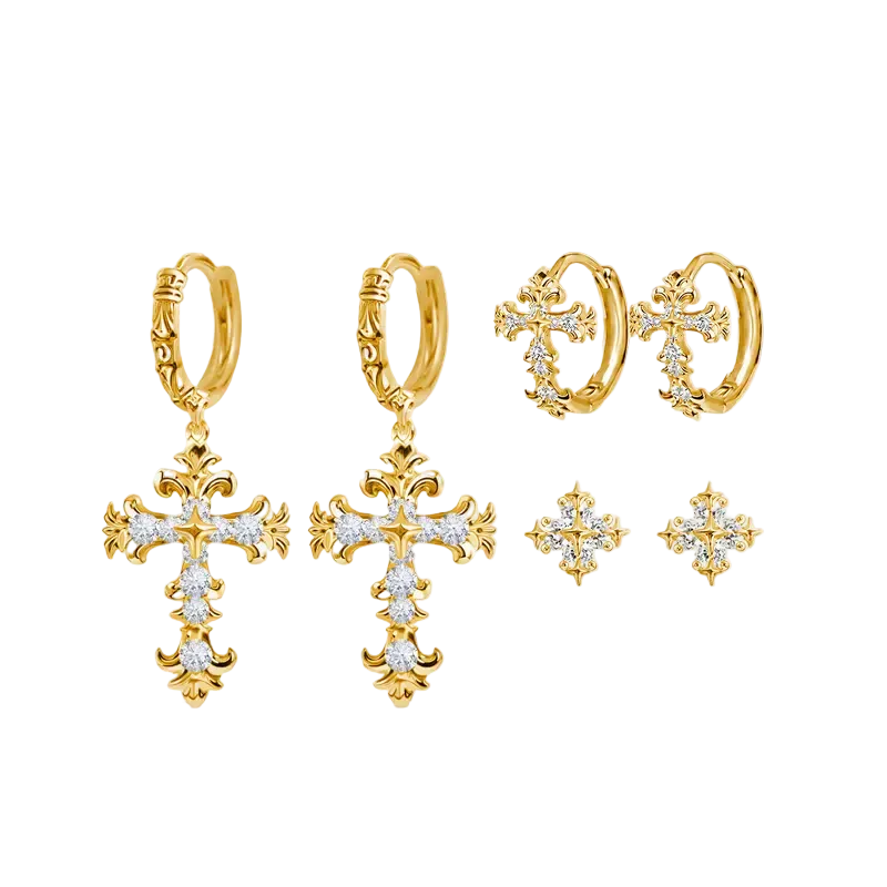 3 Pair (6pcs) Sparkling Cross Earrings Set