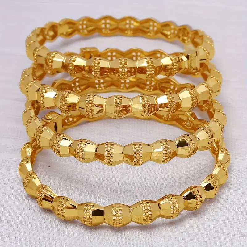 4pc Textured Hollow Bracelet Stack