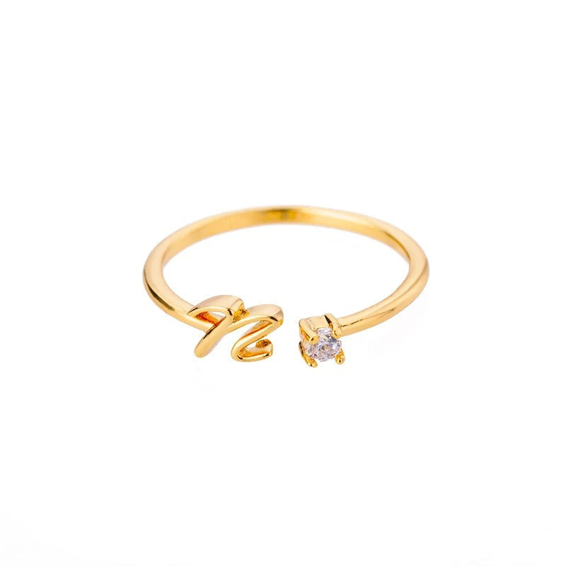Adjustable Tiny Initial Letter Ring