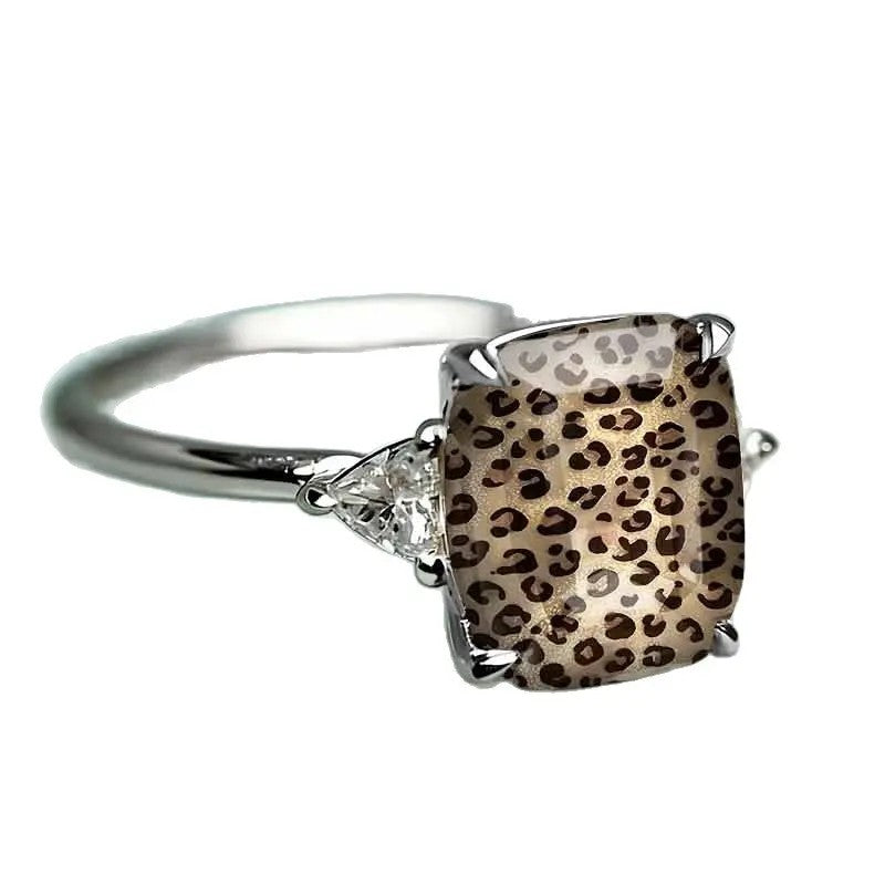 Leopard Print Square Statement Ring