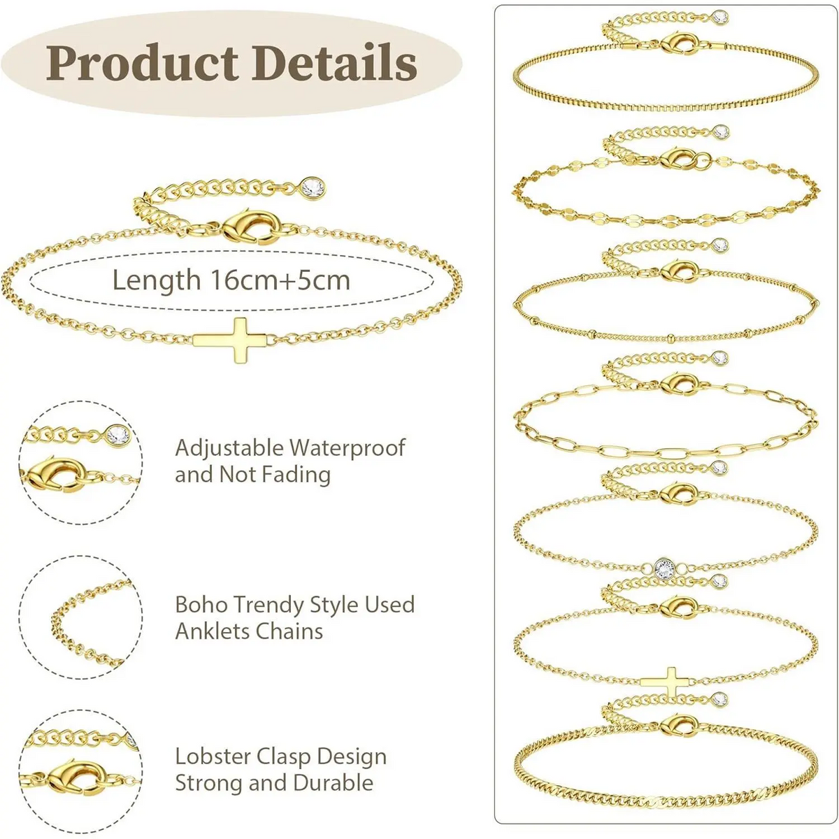 14k 7pc Cross Bracelet Stack