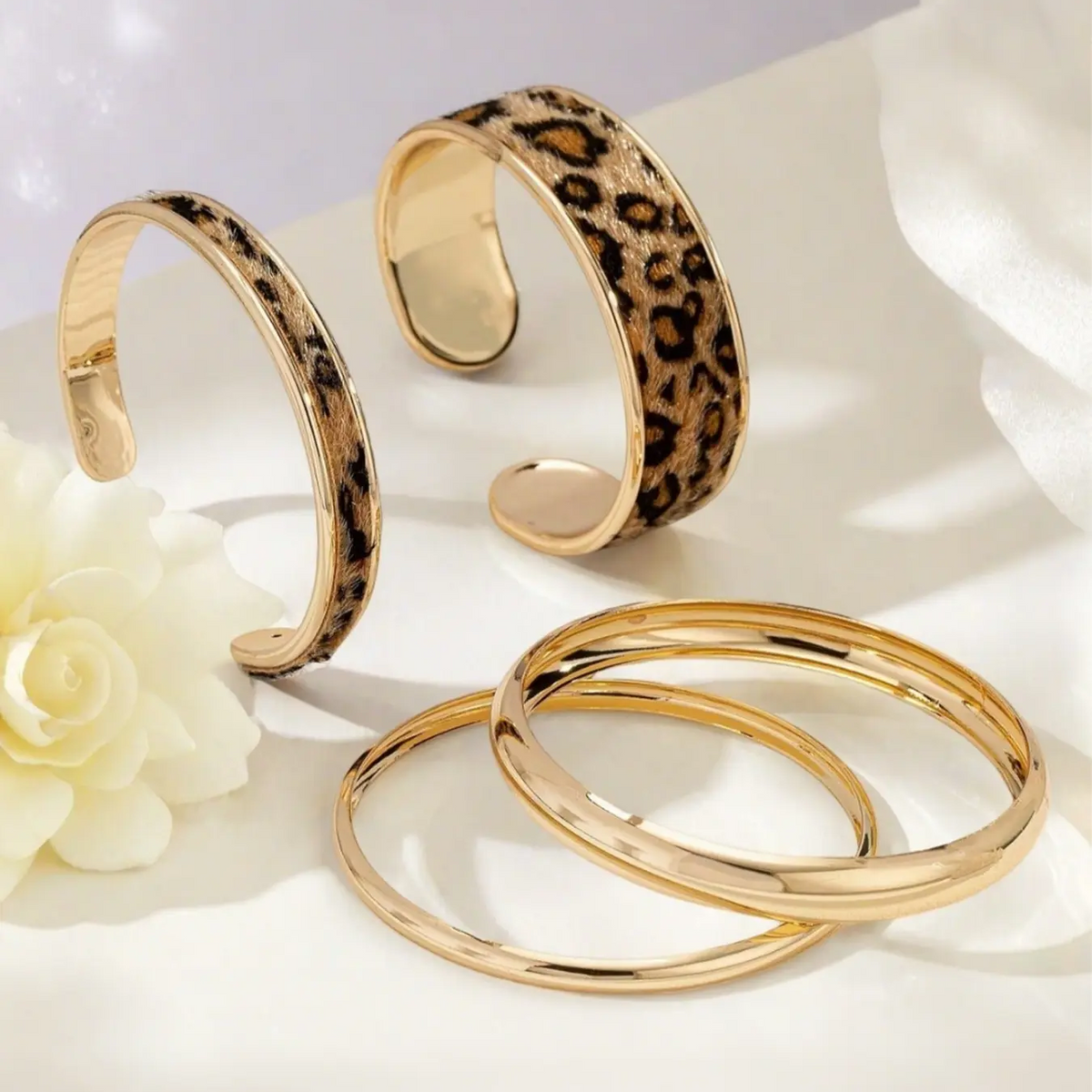 4pc Leopard Print Bracelet Set