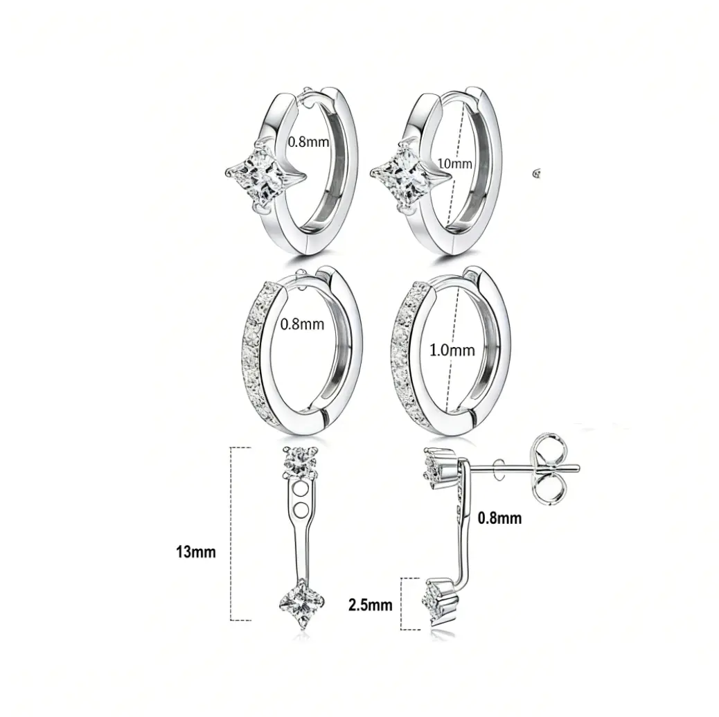 3 Pair Vertical Helix Earrings Set