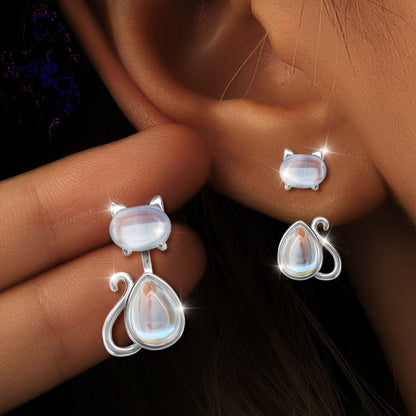 Iridescent Cat Drop Earrings