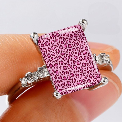 Pink Leopard Print Square Ring