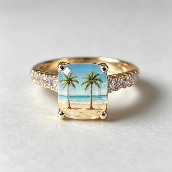 Seaside Coconut Tree Square Ring