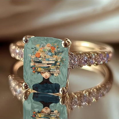 Flower Book Head Girl Square Ring