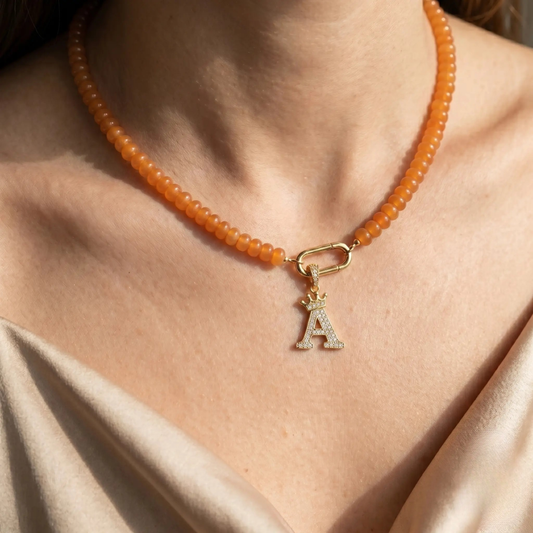 Aventurine Carabiner Initial Necklace