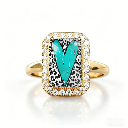Leopard Print Heart Rectangle Ring