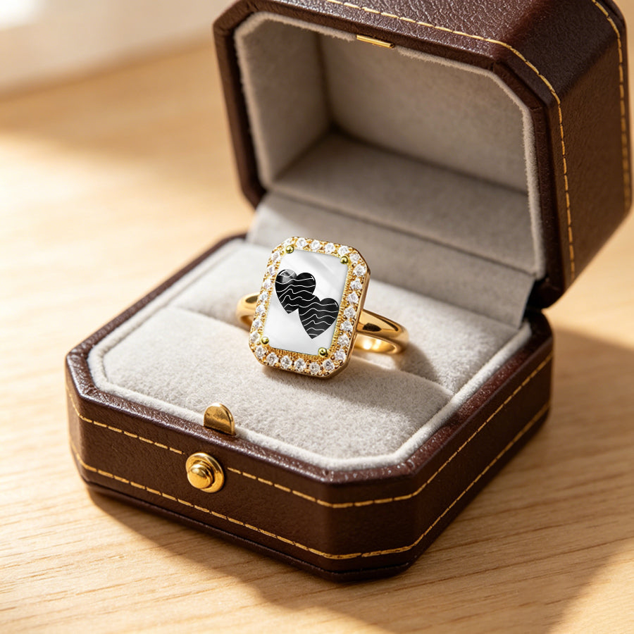 Wave Heart Rectangle Ring
