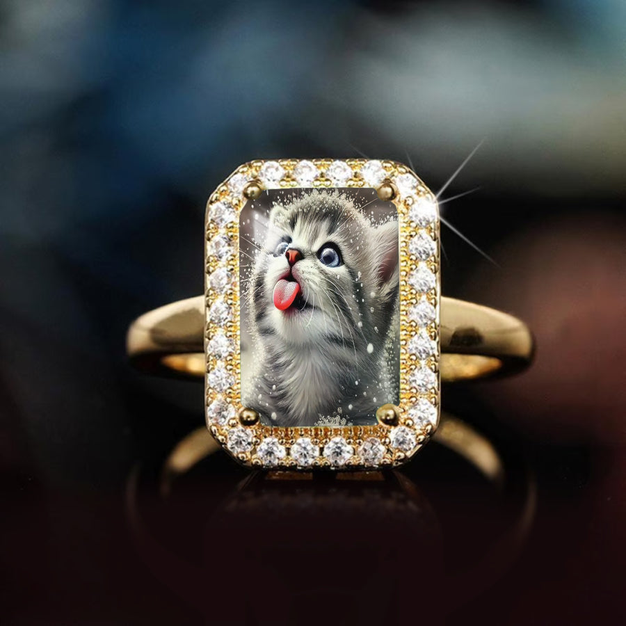 Snowflake Kitten Rectangle Ring