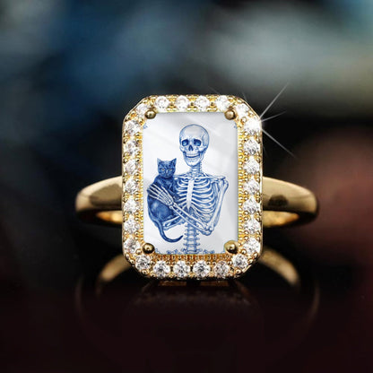 Skeleton Cat Rectangle Ring