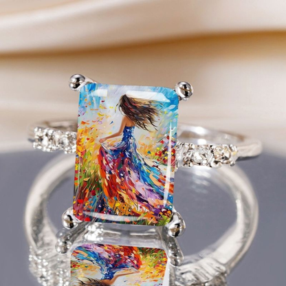Girl Flower Field Square Ring