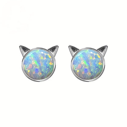 Opal Cat Stud Earrings