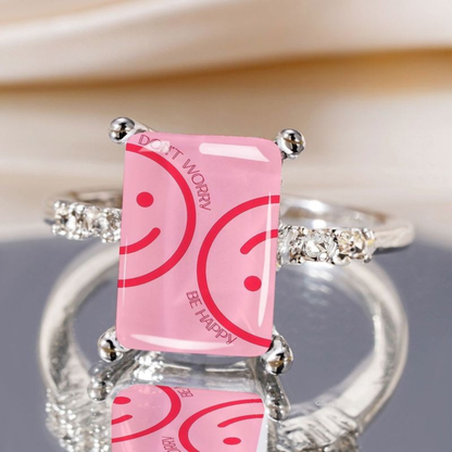 Pink Smiley Face Square Ring