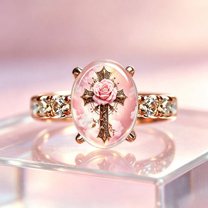 Pink Mist Cross Oval Ring