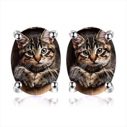Kitten Oval Earrings