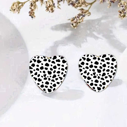 Cow Print Heart Earrings
