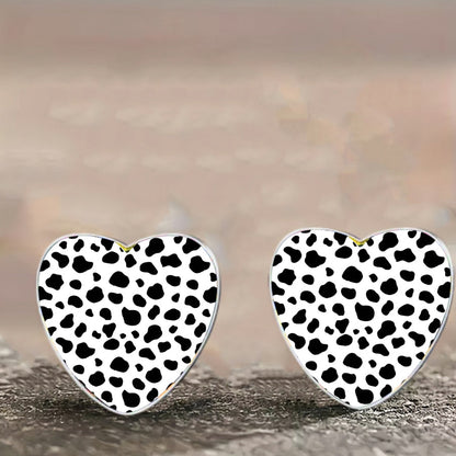 Cow Print Heart Earrings