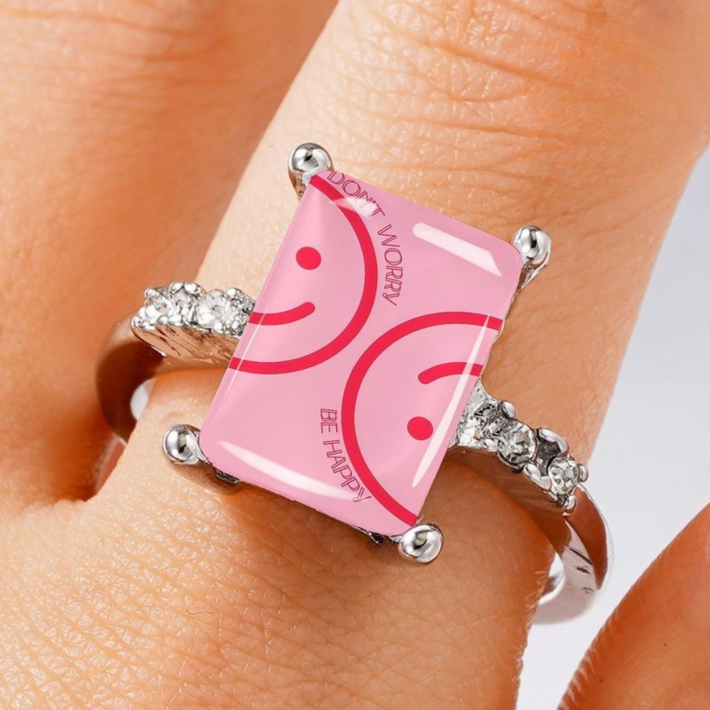 Pink Smiley Face Square Ring