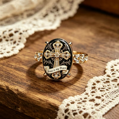 Vintage Cross Peace Oval Ring