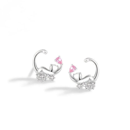 Crystal Floral Cat Stud Earrings