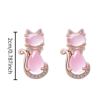 Pink Crystal Cat Earrings
