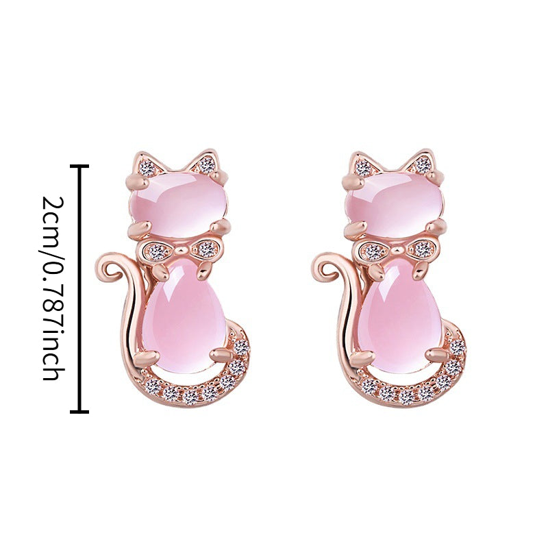 Pink Cat Stud Earrings