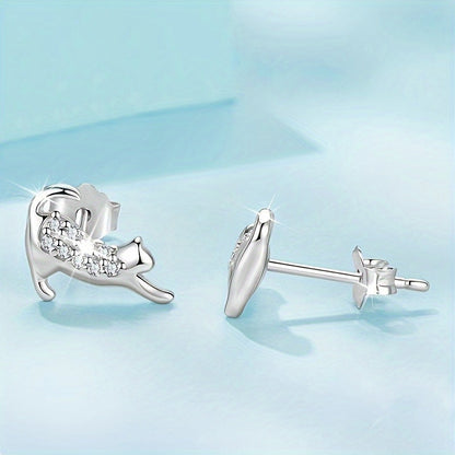 Stretching Cat Stud Earrings