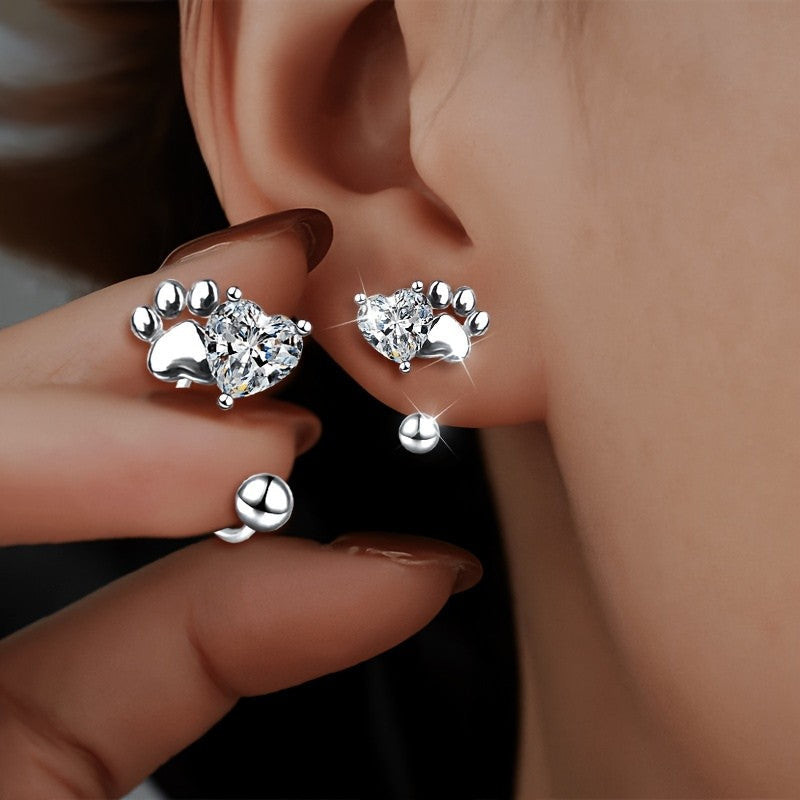 Crystal Heart Paw Hook Earrings