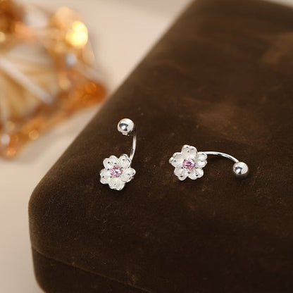 Pink Crystal Flower Hoop Earrings
