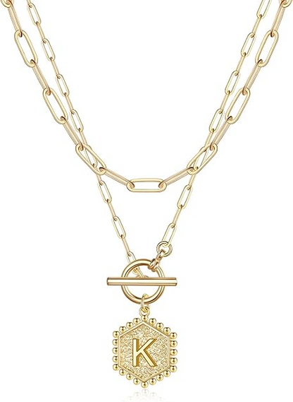 2pc Initial Toggle Necklace Set