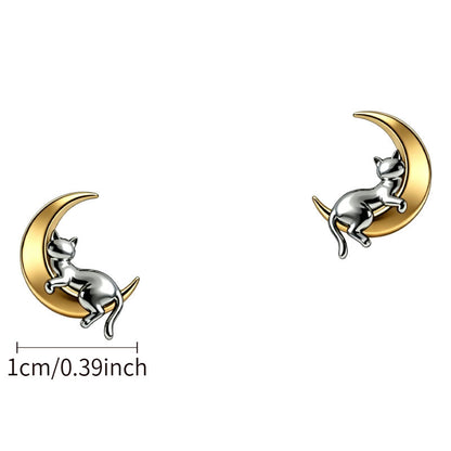 Cat Moon Stud Earrings