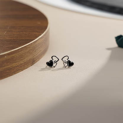 Black Double Heart Stud Earrings