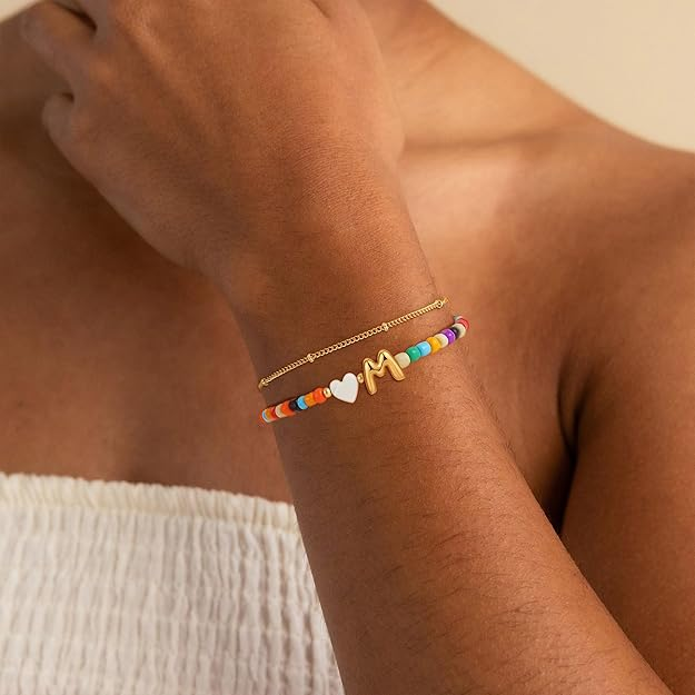 2pc Colorful Bubble Initial Bracelet Set