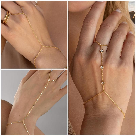 3pc 14k Hand Chain Bracelet