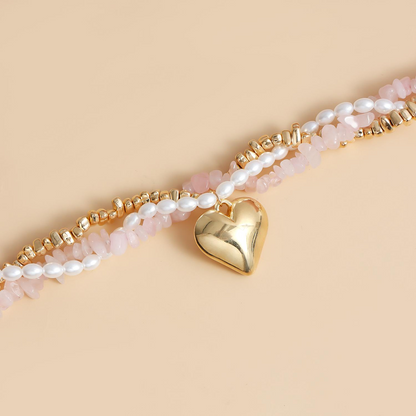 Baroque Pearl Heart Layered Necklace Set