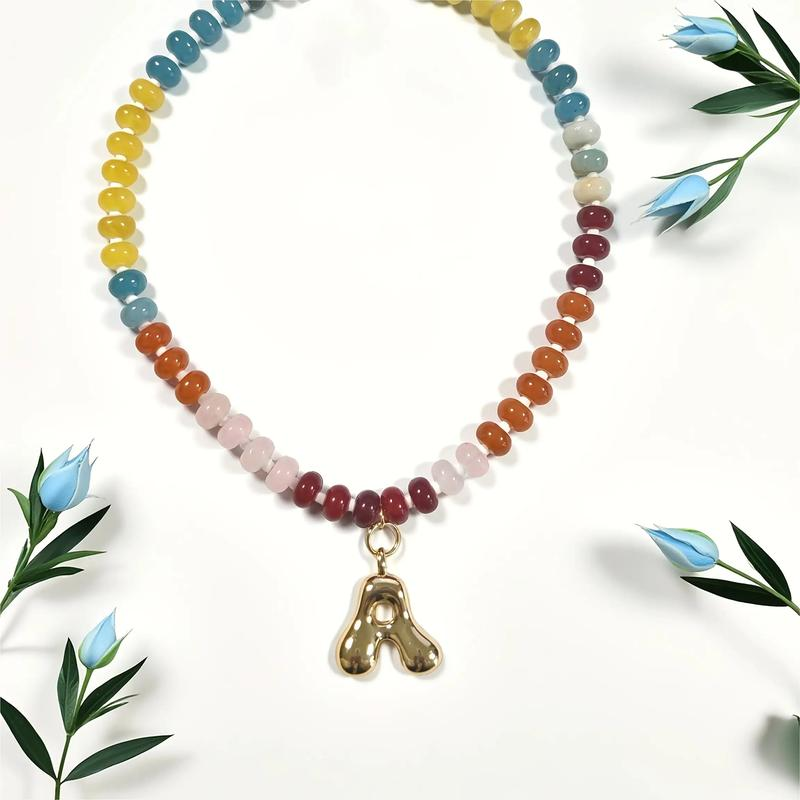 Colorful Beaded Initial Necklace