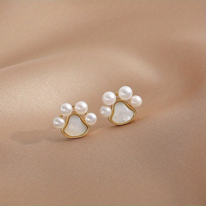 Pearl Paw Stud Earrings