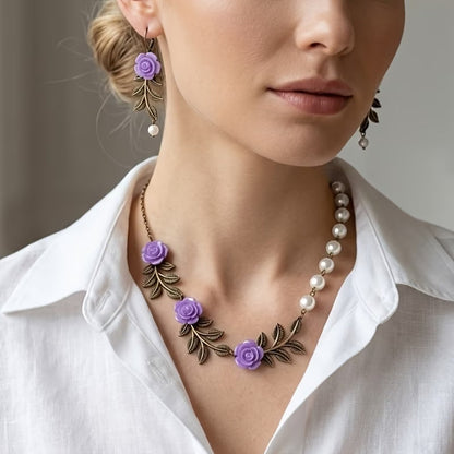 Purple Rose Jewelry Set