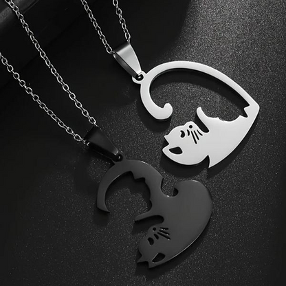 4pc Loving Cat Necklace & Ring Set