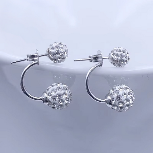 Rhinestone Double Ball Hoop Earrings