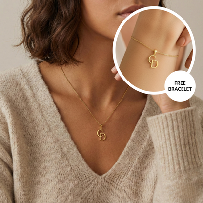 Personalized Letter Necklace w/FREE Matching Bracelet