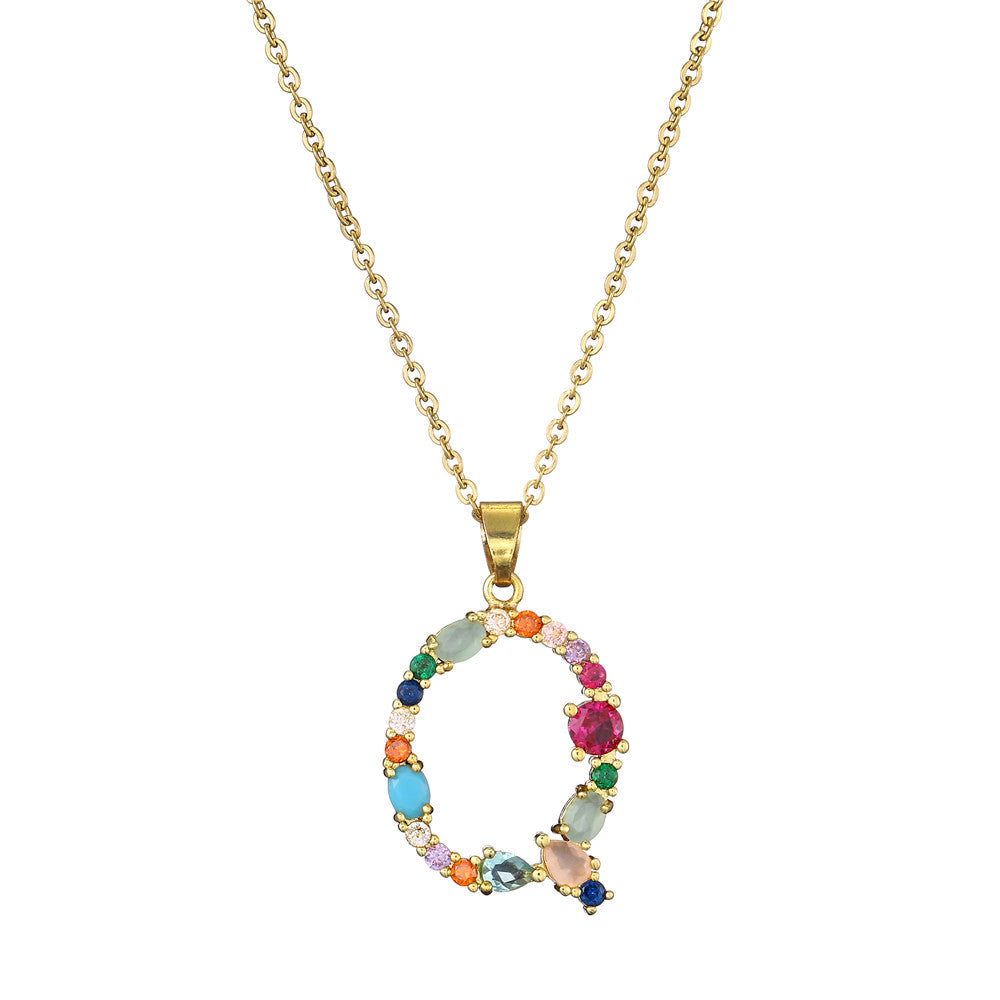 Gold Crystal Initial Pendant Necklace