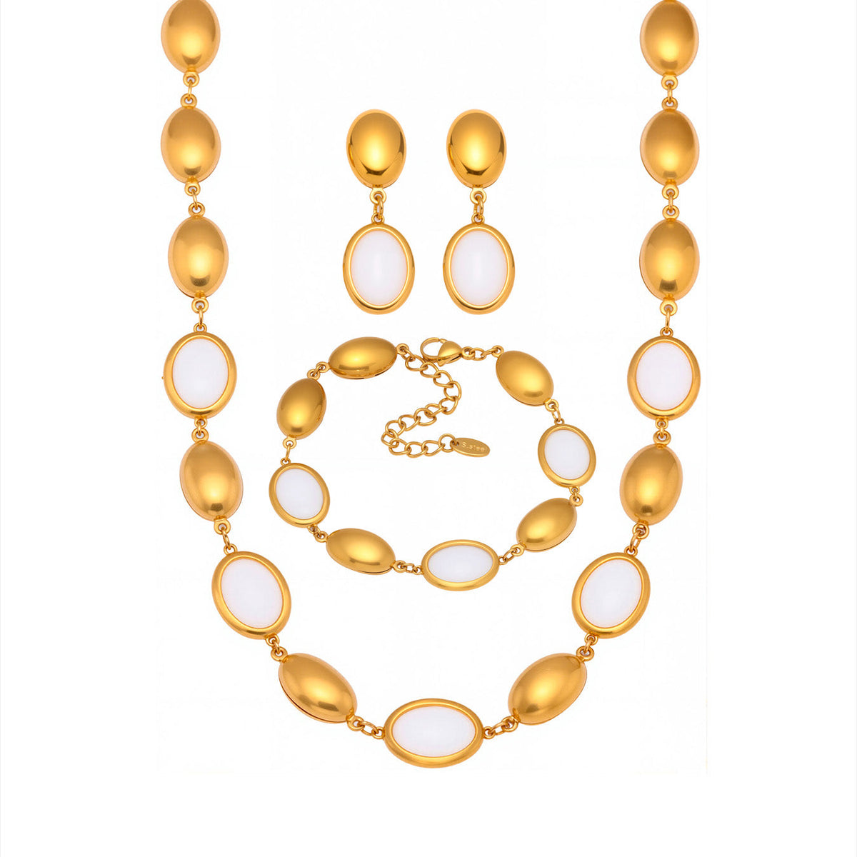 3pc White Oval Stone Jewelry Set