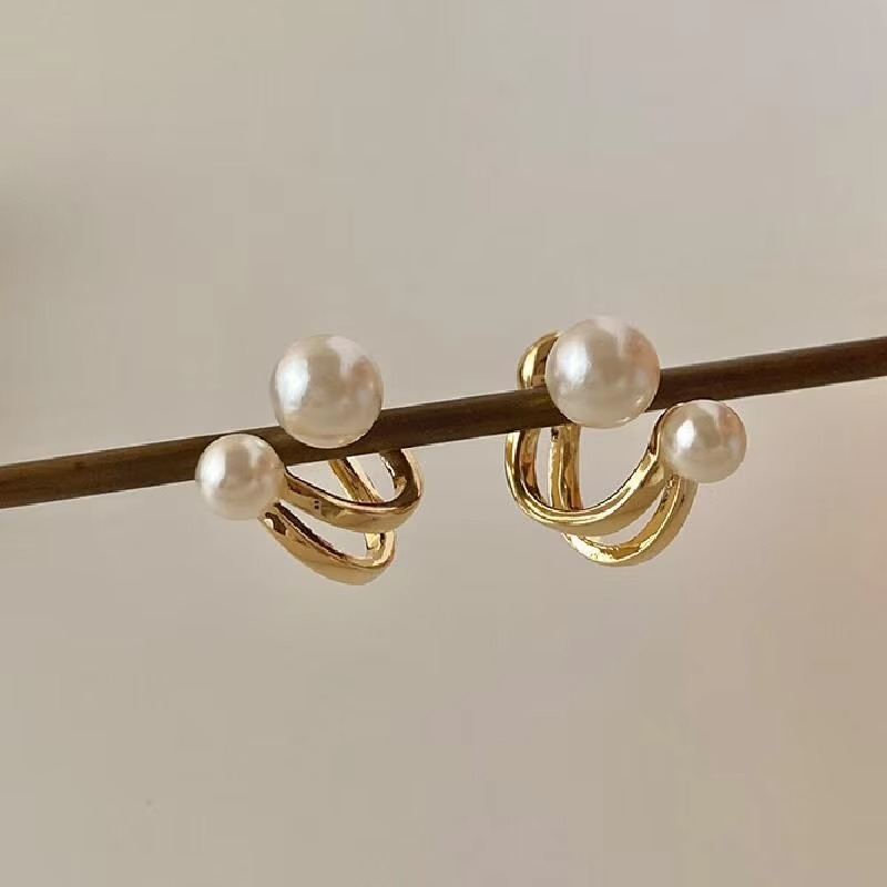 Classic Double Pearl Hoop Earrings
