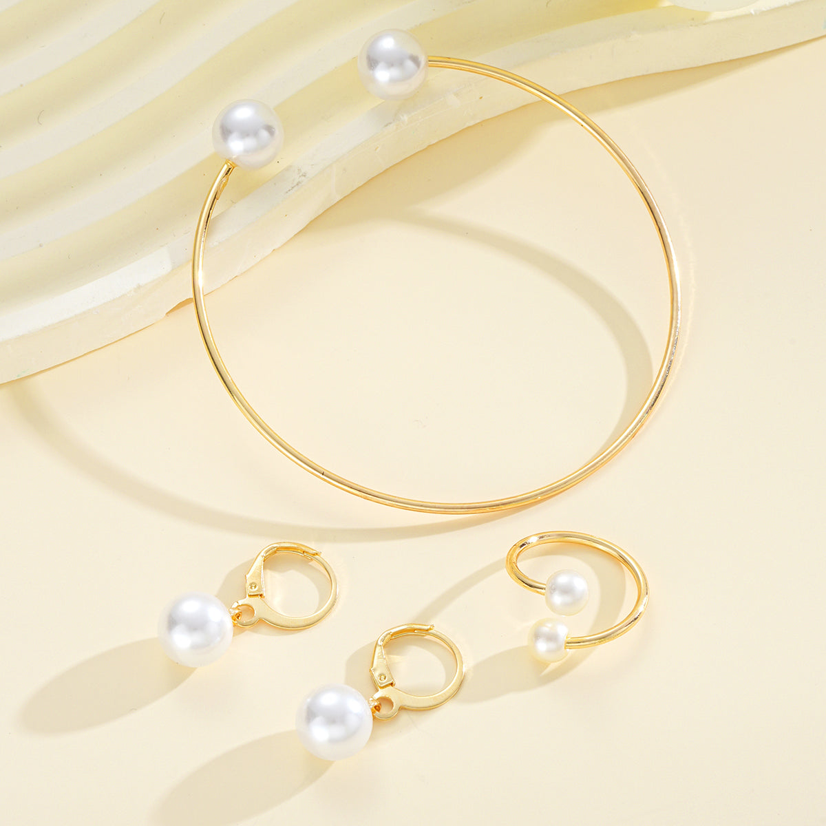3pc Pearl Drop Gold Jewelry Set