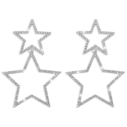 Double Star Rhinestone Drop Earrings